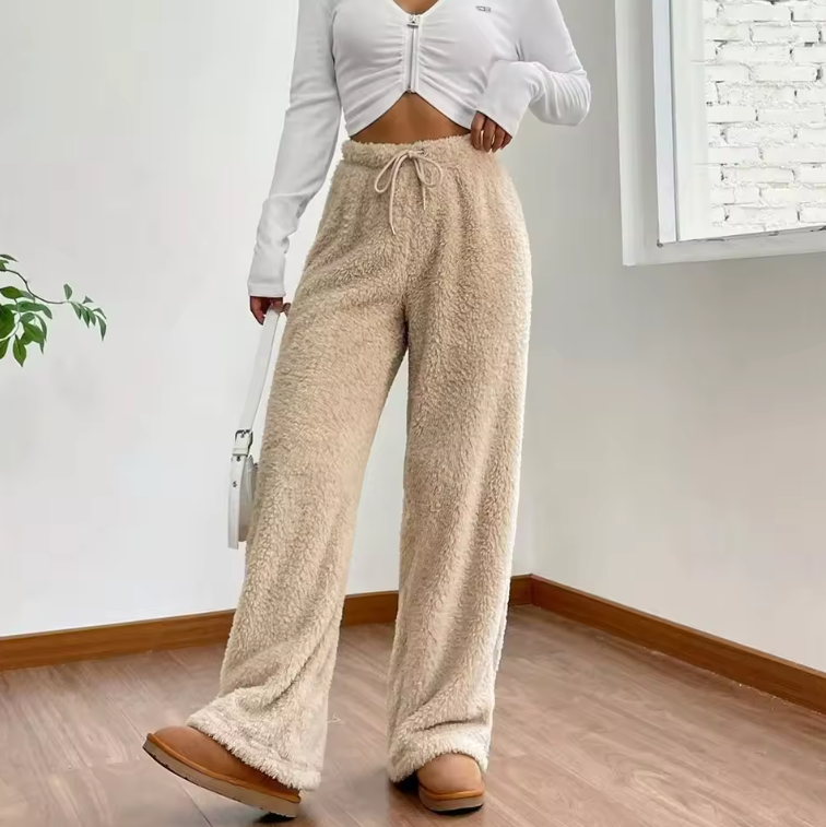 Ultra-Soft Teddy Fleece Wide-Leg Lounge Pants