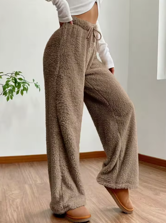 Ultra-Soft Teddy Fleece Wide-Leg Lounge Pants