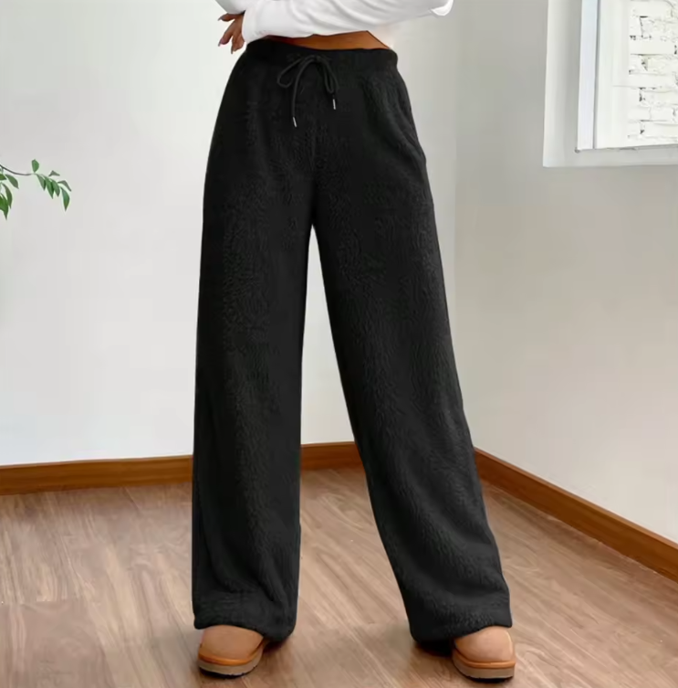 Ultra-Soft Teddy Fleece Wide-Leg Lounge Pants