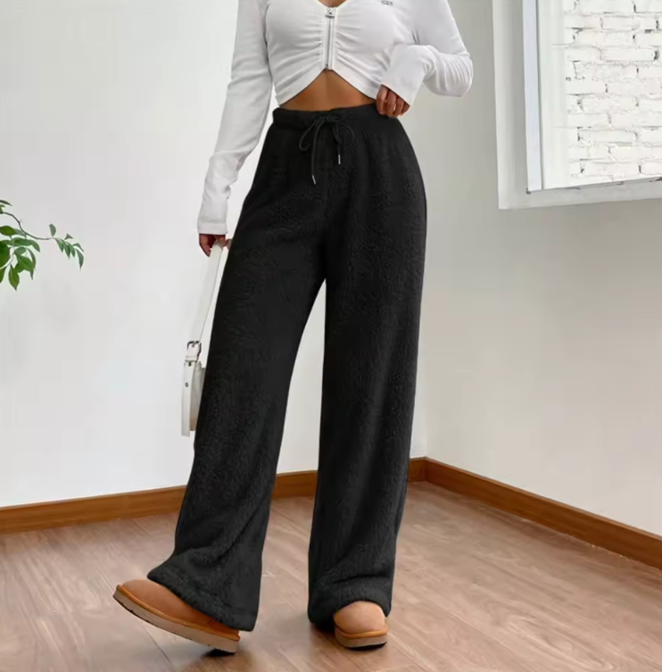 Ultra-Soft Teddy Fleece Wide-Leg Lounge Pants